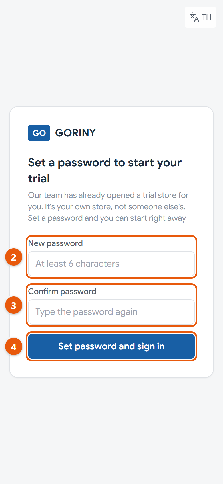 Setting your first password from the email link