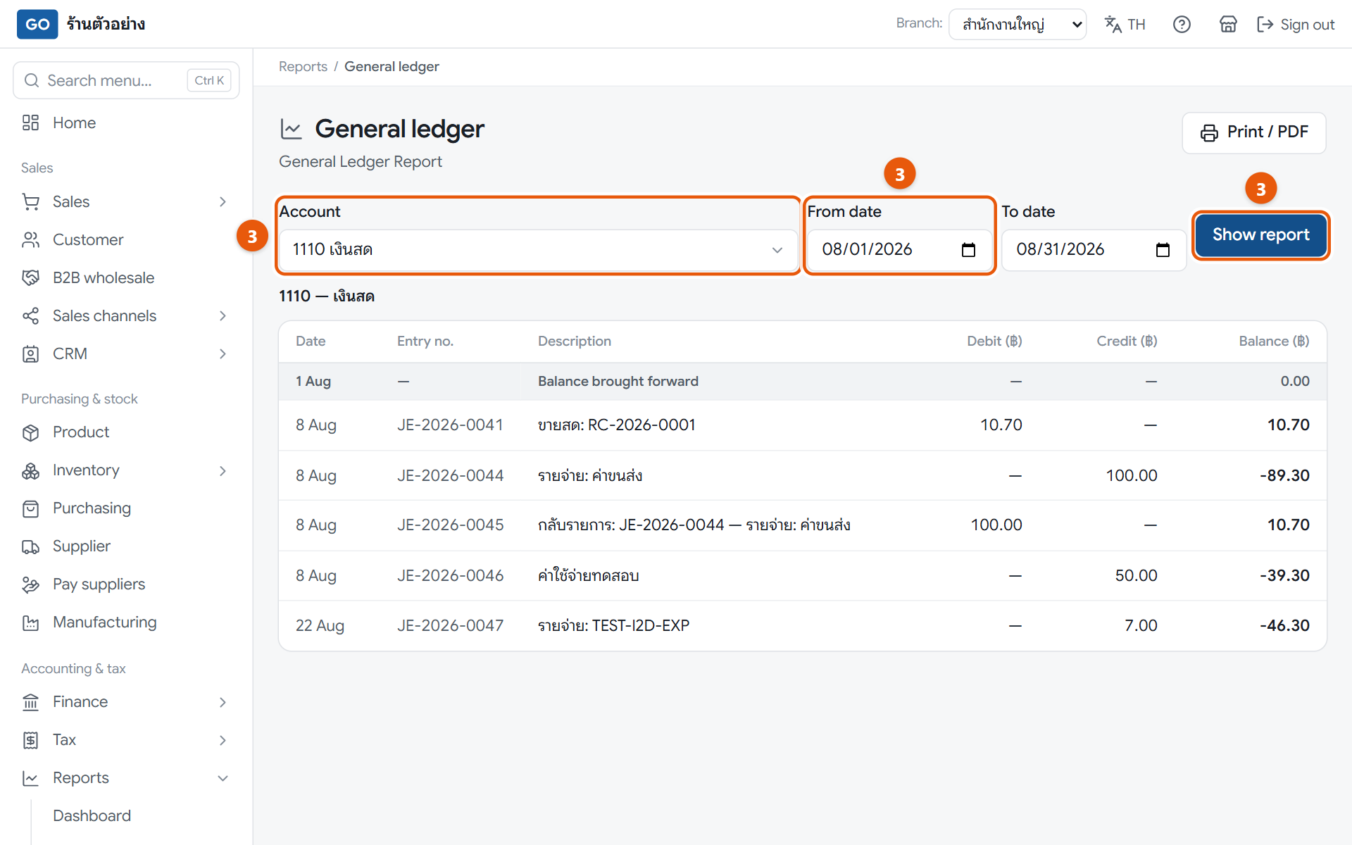 The general ledger, showing one account at a time
